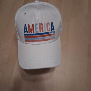 Men's White Baseball  Hat Graphic, America Freedom  Velcro Adjust. Strap
